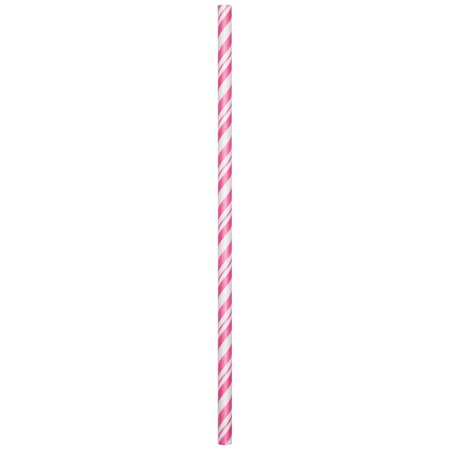 CREATIVE CONVERTING Candy Pink Striped Paper Straws, 7.75", 144PK 051160